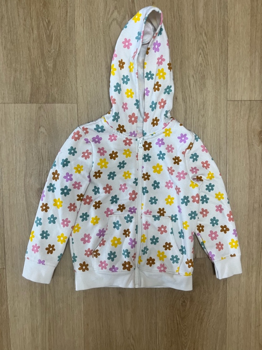 Cat & Jack White Zip Hoodie with Multicolor Flower Print